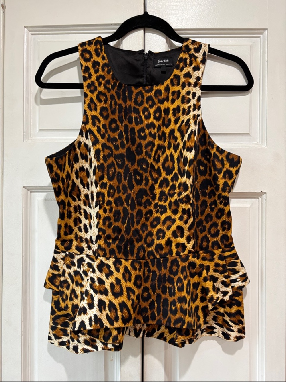 Bardot Leopard Print Peplum Camisole - Brown, Black, Cream